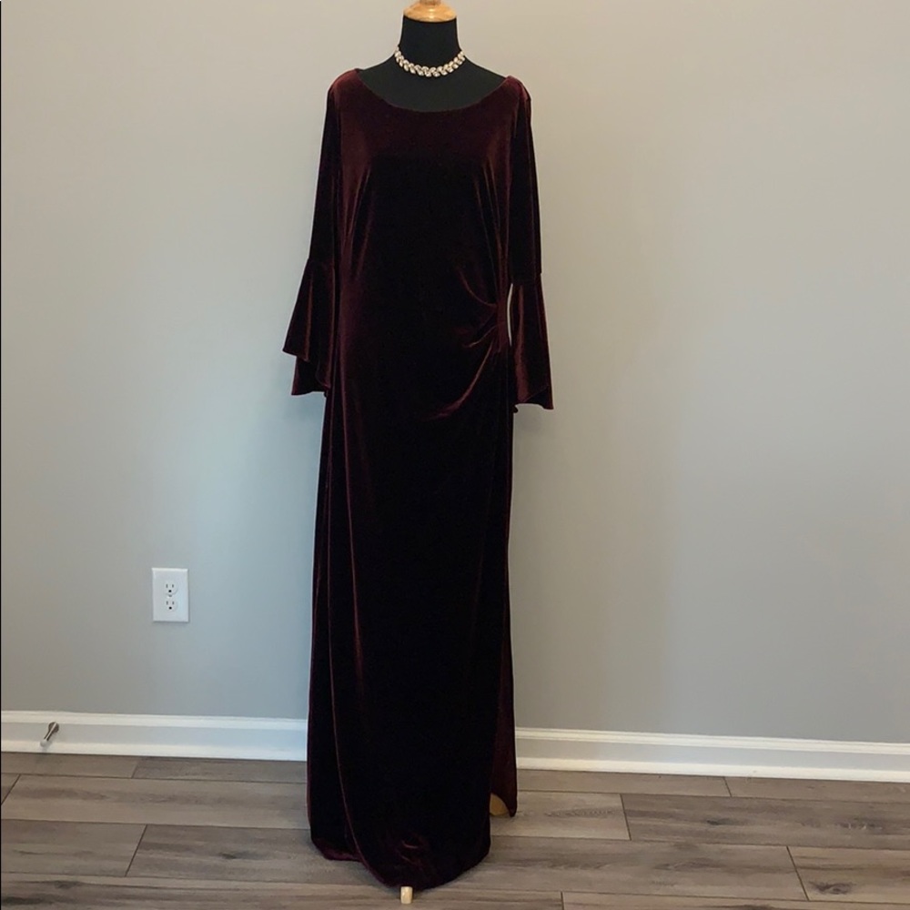 Ralph Lauren Burgundy Velvet Evening Gown